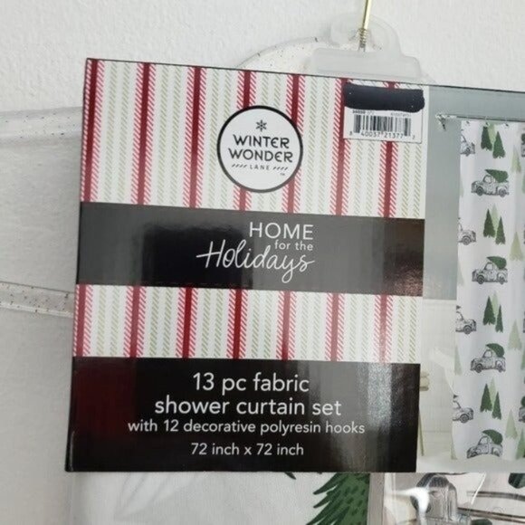 Chirstmas Holiday White & Green Jolly Truck 13-Piece Shower Curtain Set - Picture 4 of 7